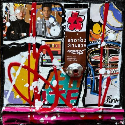 Gemälde Basquiat and Warhol von Costa Sophie | Gemälde Pop-Art Acryl, Collage, Upcycling Pop-Ikonen