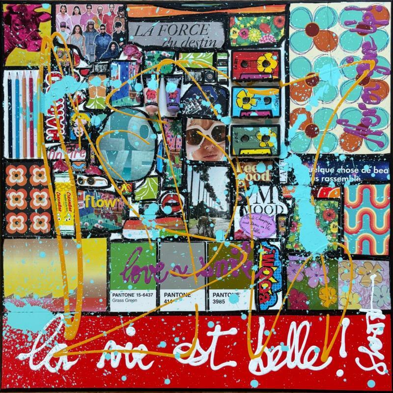 Peinture La vie est Belle par Costa Sophie | Tableau Pop-art Acrylique Collage Upcycling