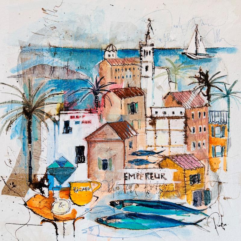 Peinture Empereur Marseille par Colombo Cécile | Tableau Art naïf Paysages Marine Nature Aquarelle Acrylique Collage Encre Pastel