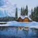 Peinture Le chalet enneigé par Dessapt Elika | Tableau Impressionnisme Acrylique Sable