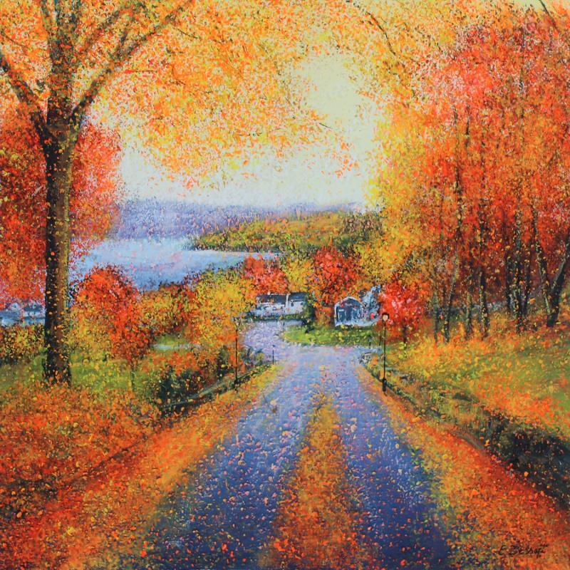 Peinture Les couleurs d'une ville en automne par Dessapt Elika | Tableau Impressionnisme Acrylique Sable