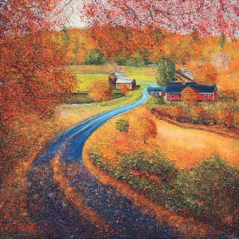 Painting Chemin d'automne by Dessapt Elika | Painting Impressionism Acrylic, Sand