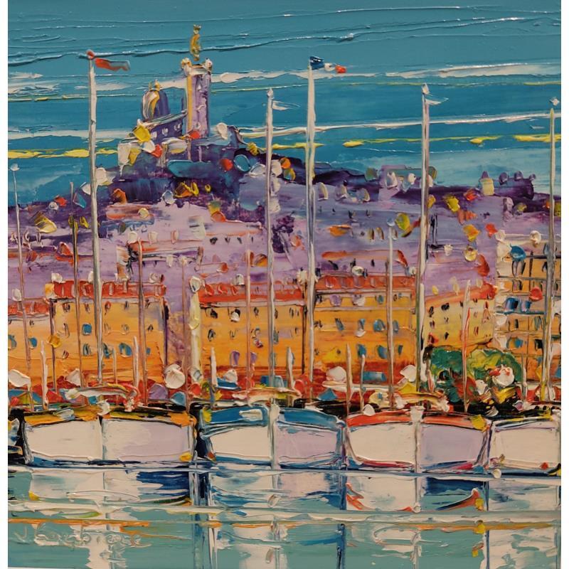 Peinture Voiliers dans le Vieux Port, Marseille par Corbière Liisa | Tableau Figuratif Huile Paysages