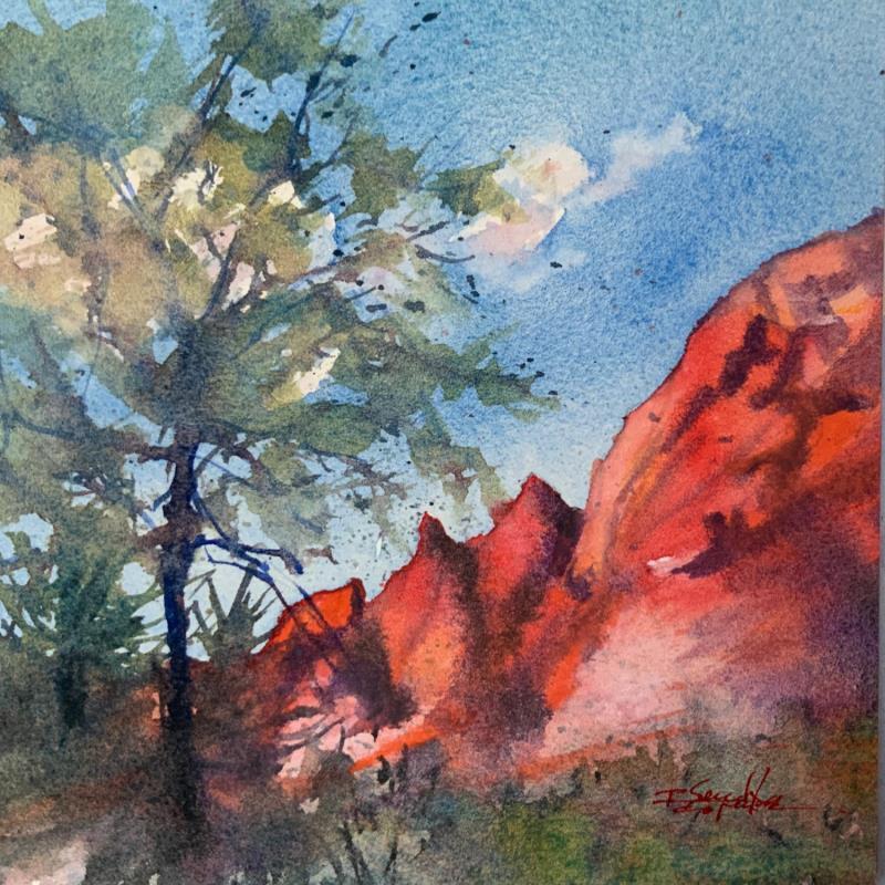 Painting Sedona, 241 by Seruch Capouillez Isabelle | Painting Figurative Landscapes Urban Nature Watercolor