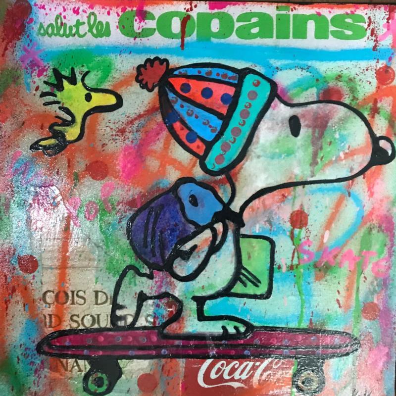 Painting Snoopy et woodstock skate by Kikayou | Painting Pop-art Acrylic, Gluing, Graffiti Pop icons