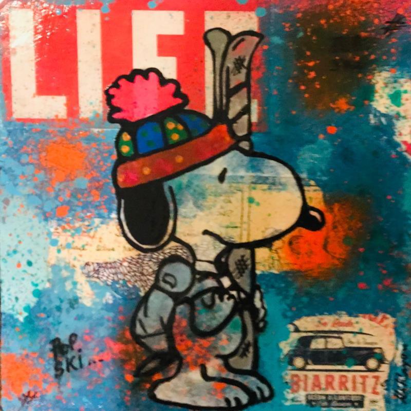 Peinture Snoopy ski par Kikayou | Tableau Pop-art Icones Pop Graffiti Acrylique Collage