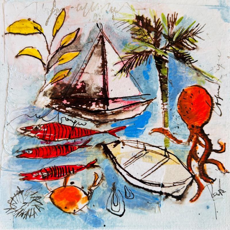 Gemälde Poulpeet crabe von Colombo Cécile | Gemälde Naive Kunst Acryl, Aquarell, Collage, Pastell, Tinte Alltagsszenen, Landschaften, Natur