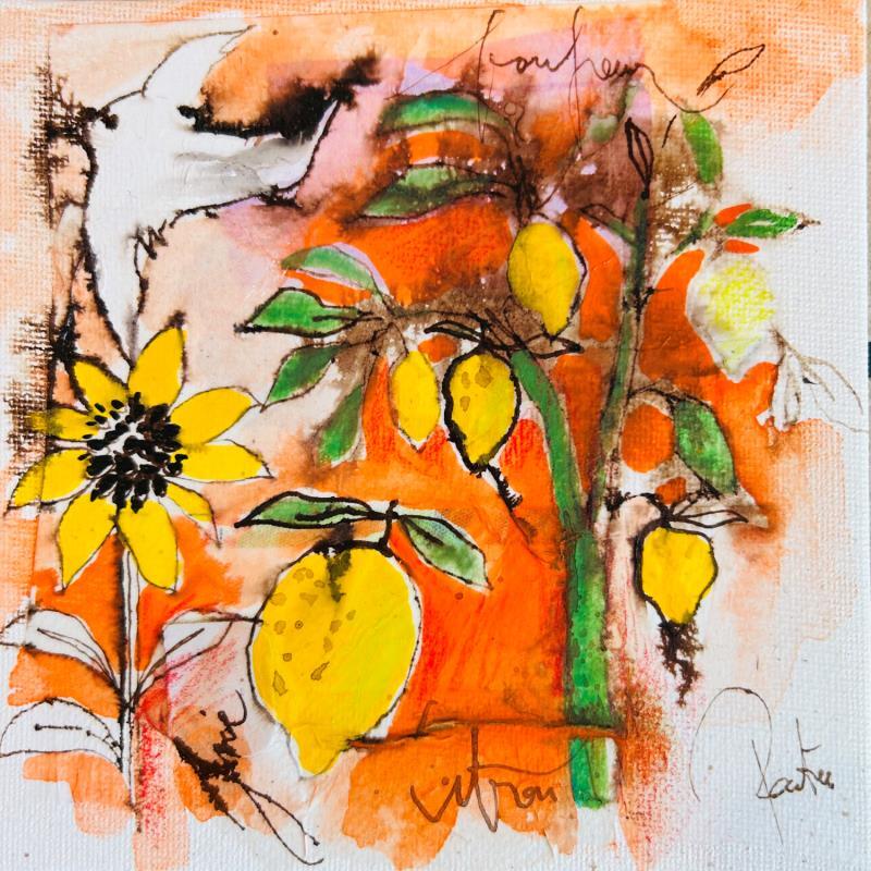 Painting Citronnier by Colombo Cécile | Painting Naive art Acrylic, Gluing, Ink, Pastel, Watercolor Landscapes, Life style, Still-life
