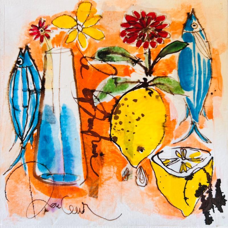 Painting Fraicheur citronné by Colombo Cécile | Painting Naive art Acrylic, Gluing, Ink, Pastel, Watercolor Life style, Nature, Still-life