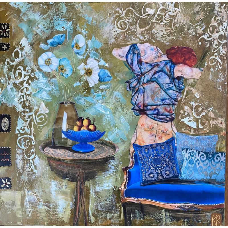 Painting L'éveil bleu by Romanelli Karine | Painting Figurative Acrylic, Gluing