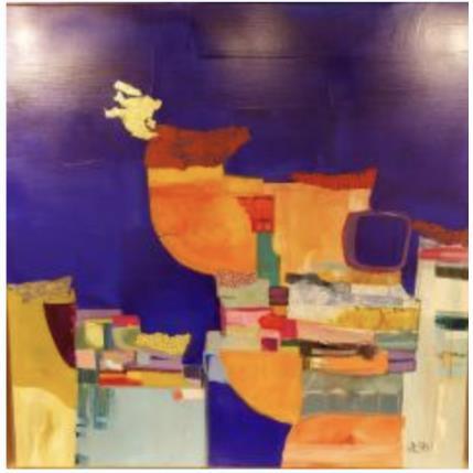 Painting Les cabanes de plage by Lau Blou | Painting Abstract Acrylic, Gluing