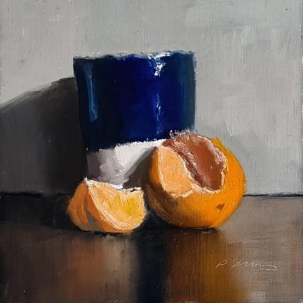 Painting Clémentines et Tasse Bleue by Giroud Pascal | Painting Figurative Oil Still-life
