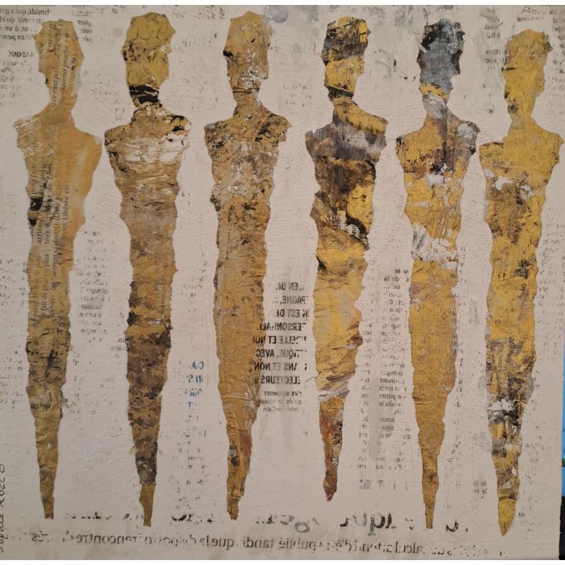 Painting Les Poètes by Rocco Sophie | Painting Raw art Acrylic, Gluing, Gold leaf, Paper, Sand