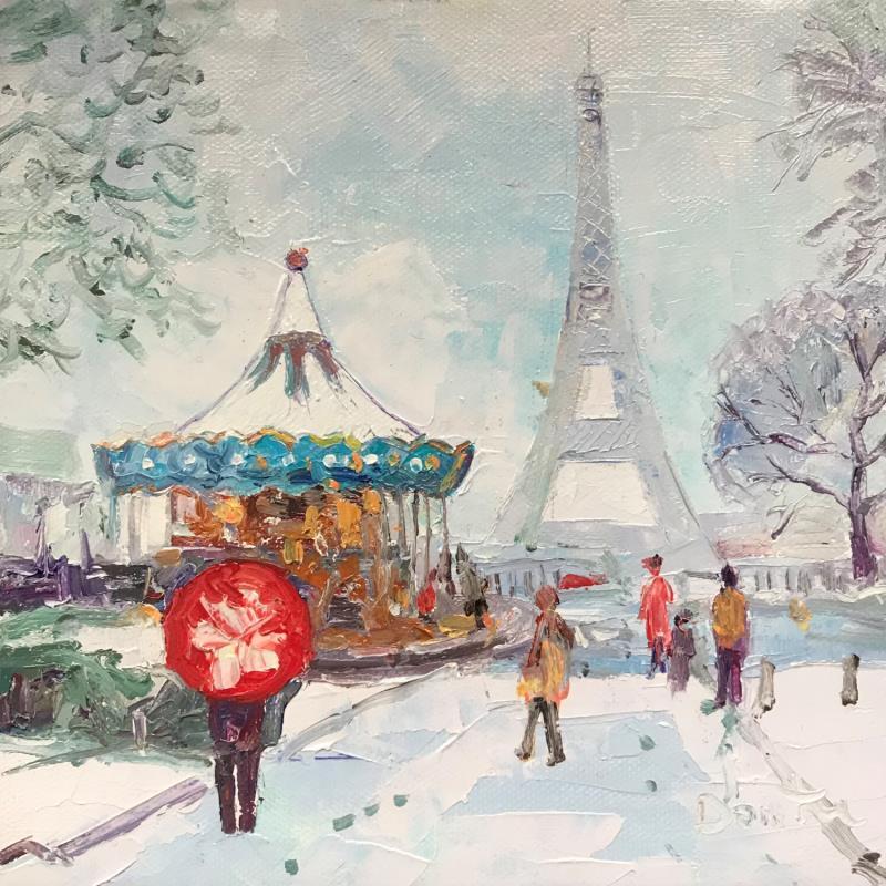 Painting Le manège dans la neige  by Dontu Grigore | Painting Figurative Urban Oil