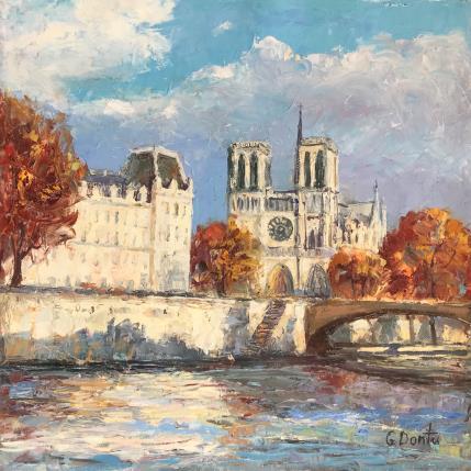 Peinture Notre-Dame en automne  par Dontu Grigore | Tableau Figuratif Huile Urbain