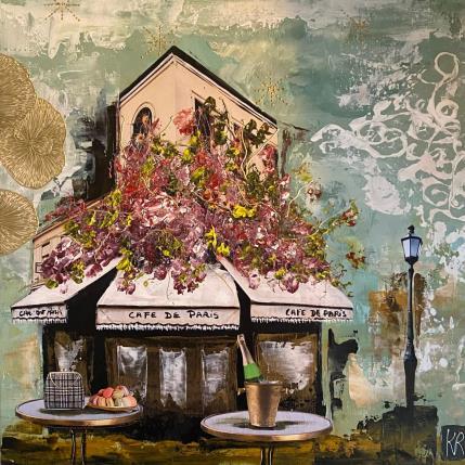 Painting Café Paris  by Romanelli Karine | Painting Figurative Acrylic, Gluing, Paper, Pastel, Posca Life style, Urban