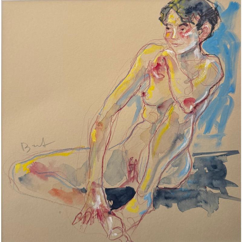 Painting Marine assise by Brunel Sébastien | Painting Figurative Nude Watercolor