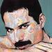 Peinture Freddie Mercury Queen par G. Carta | Tableau Pop-art Portraits Musique Icones Pop Huile Acrylique Collage Encre Upcycling Papier