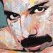 Peinture Freddie Mercury Queen par G. Carta | Tableau Pop-art Portraits Musique Icones Pop Huile Acrylique Collage Encre Upcycling Papier