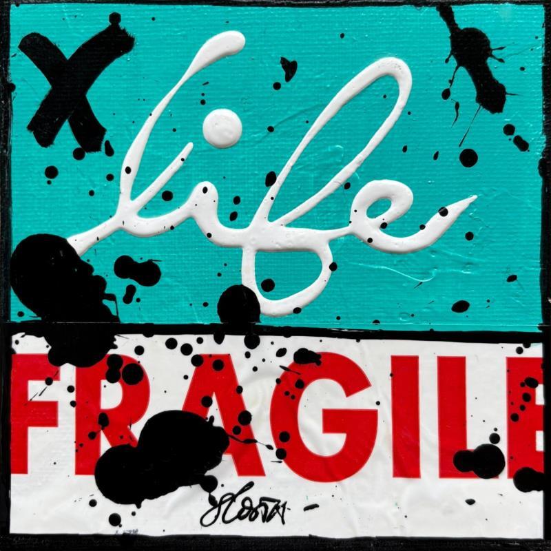 Painting Fragile life (turquoise) by Costa Sophie | Painting Pop-art Acrylic Gluing Upcycling