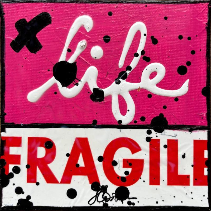 Painting Fragile life (rose) by Costa Sophie | Painting Pop-art Acrylic Gluing Upcycling