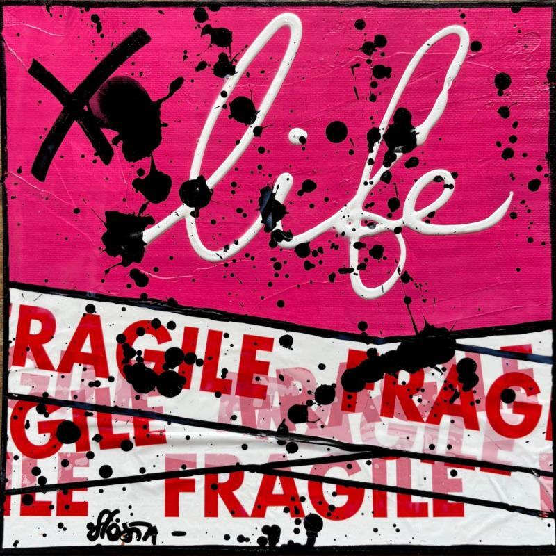 Painting Fragile life (rose) by Costa Sophie | Painting Pop-art Acrylic Gluing Upcycling