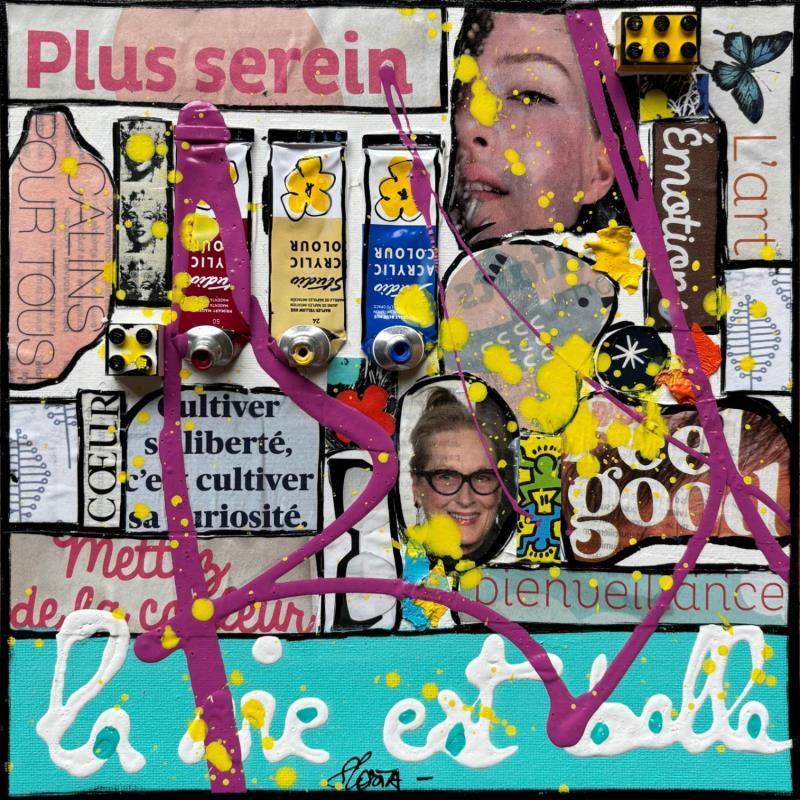 Painting La vie est belle ! (turquoise) by Costa Sophie | Painting Pop-art Acrylic, Gluing, Upcycling