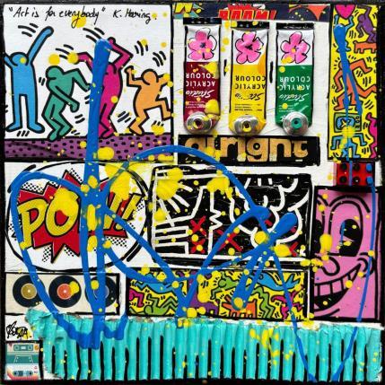 Painting Tribute to Keith Haring by Costa Sophie | Painting Pop-art Acrylic, Gluing, Upcycling