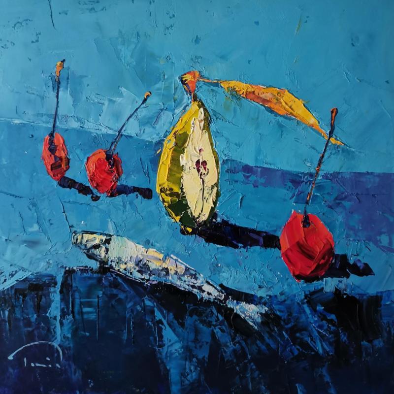 Painting La funambule sardine by Tomàs | Painting Figurative Oil Pop icons, Still-life