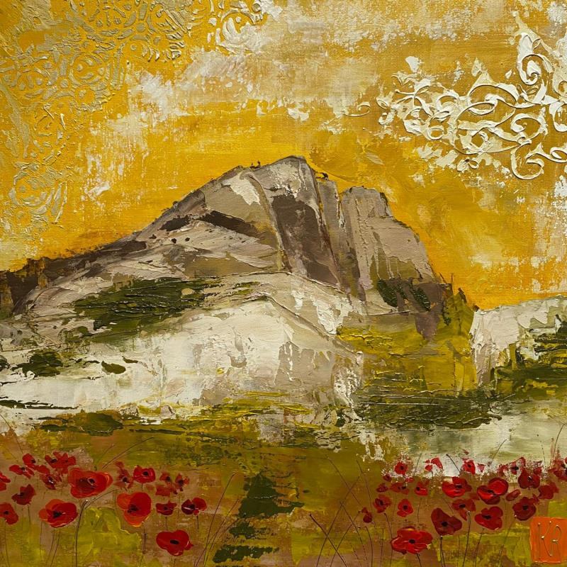 Painting La sainte Victoire sous le soleil  by Romanelli Karine | Painting Figurative Acrylic, Gold leaf, Pastel, Posca Landscapes