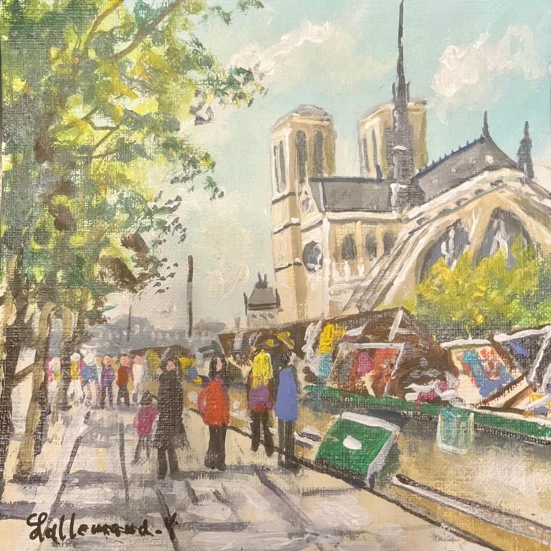 Peinture Notre Dame de Paris les Bouquinistes par Lallemand Yves | Tableau Figuratif Urbain Acrylique