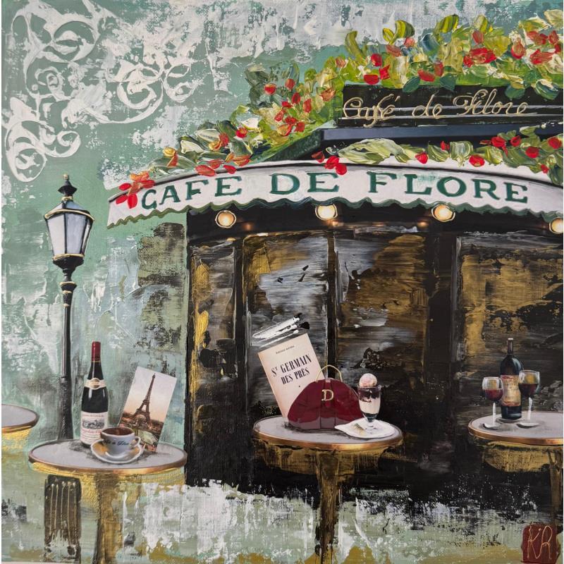 Peinture Café de Flore par Romanelli Karine | Tableau Figuratif Acrylique, Collage