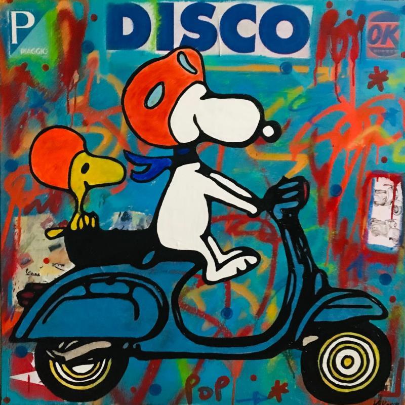 Painting Snoopy And Woodstock vespa  by Kikayou | Painting Pop-art Pop icons Graffiti Acrylic Gluing