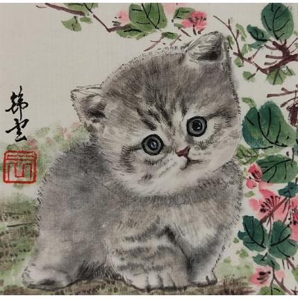 Painting Chaton gris 1 by Tayun | Painting Figurative Ink