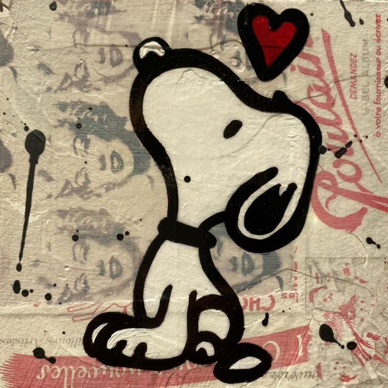 Gemälde F1  Snoopy coeur von Marie G.  | Gemälde Pop-Art Pop-Ikonen Holz Acryl Collage