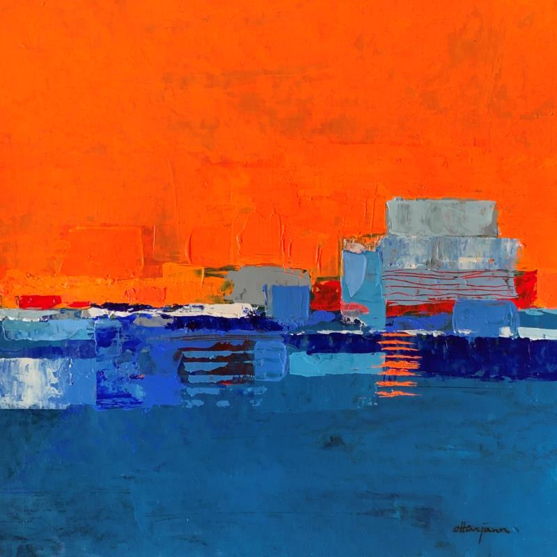Painting Ville au bord de la mer by Ottenjann Andrea | Painting Abstract Acrylic Landscapes