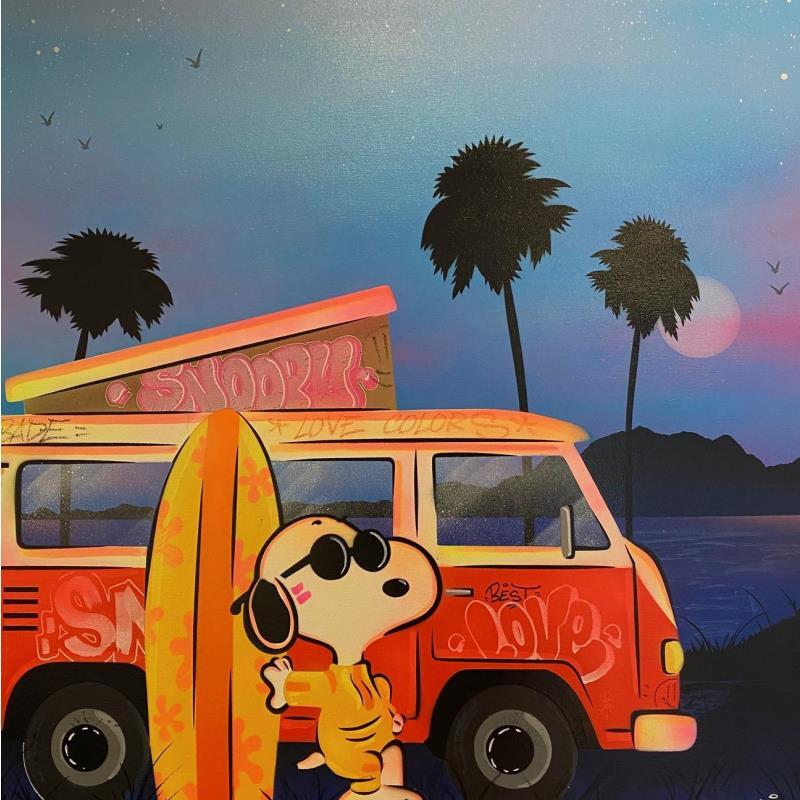 Painting Snoopy coucher de soleil by Kedarone | Painting Pop-art Acrylic, Graffiti Pop icons