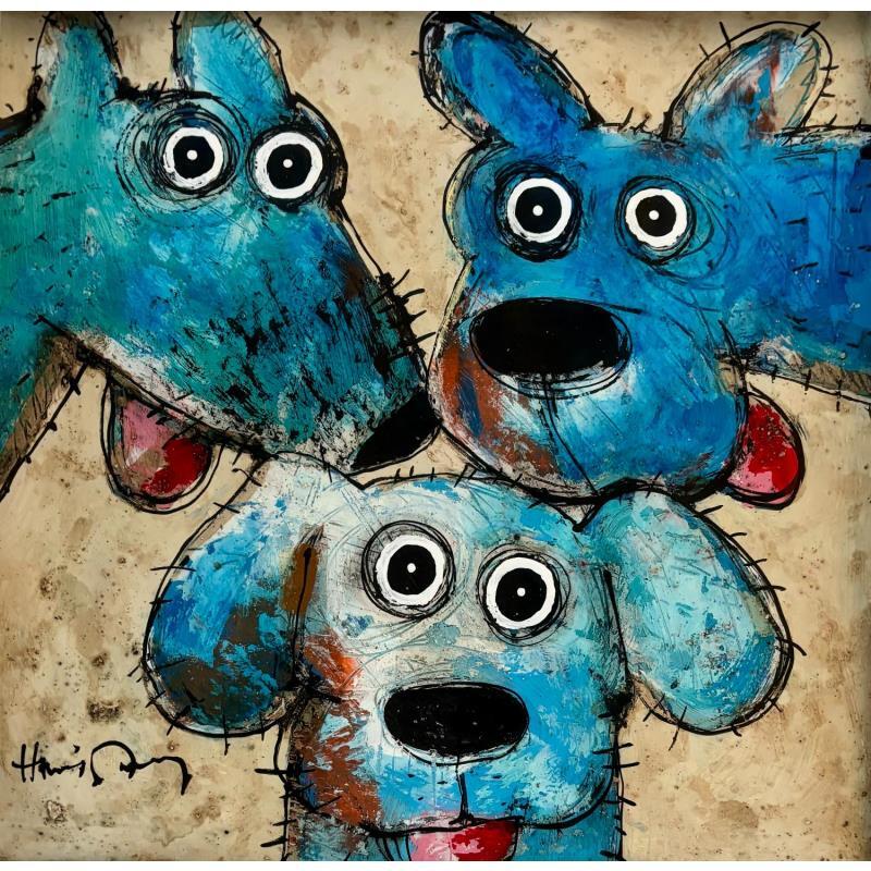 Peinture Happy dogs par Maury Hervé | Tableau Art Singulier Animaux