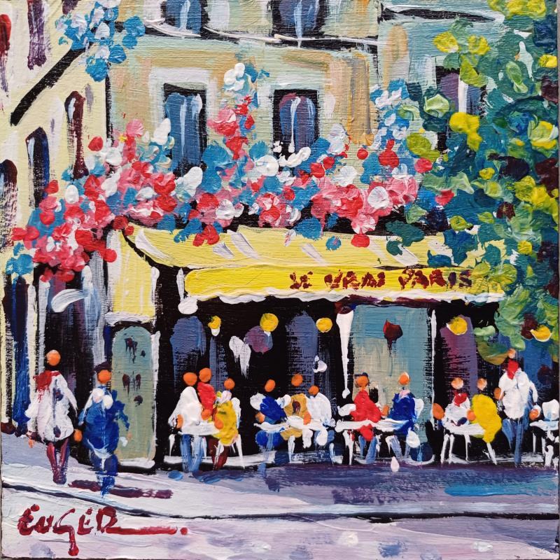 Painting  TERRASSE LE VRAI PARIS A MONTMARTRE by Euger | Painting Figurative Society Urban Life style Acrylic