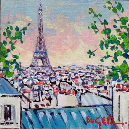 Painting LES TOITS DE PARIS by Euger | Painting Figurative Acrylic Landscapes, Society, Urban