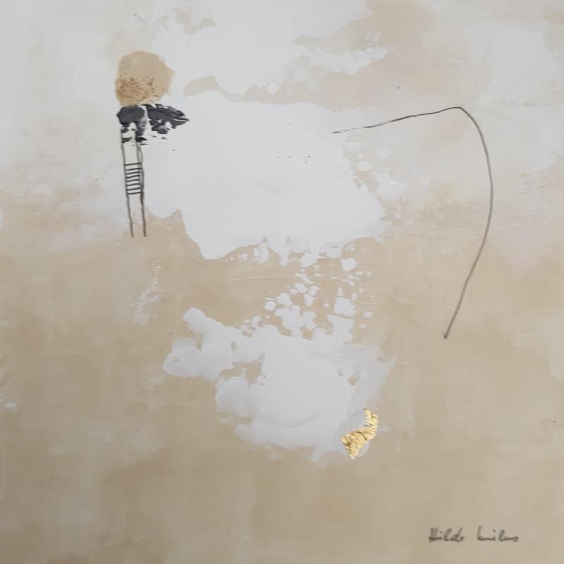 Peinture abstract beige A 140 par Wilms Hilde | Tableau Abstrait Acrylique Sable Feuille d'or