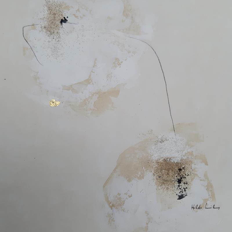 Peinture abstract beige B 130 par Wilms Hilde | Tableau Abstrait Acrylique Sable Feuille d'or