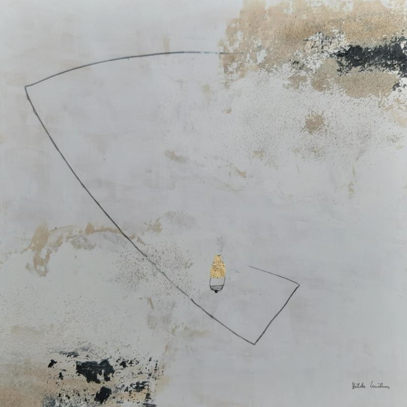 Peinture abstract white C 142 par Wilms Hilde | Tableau Abstrait Acrylique Sable Feuille d'or