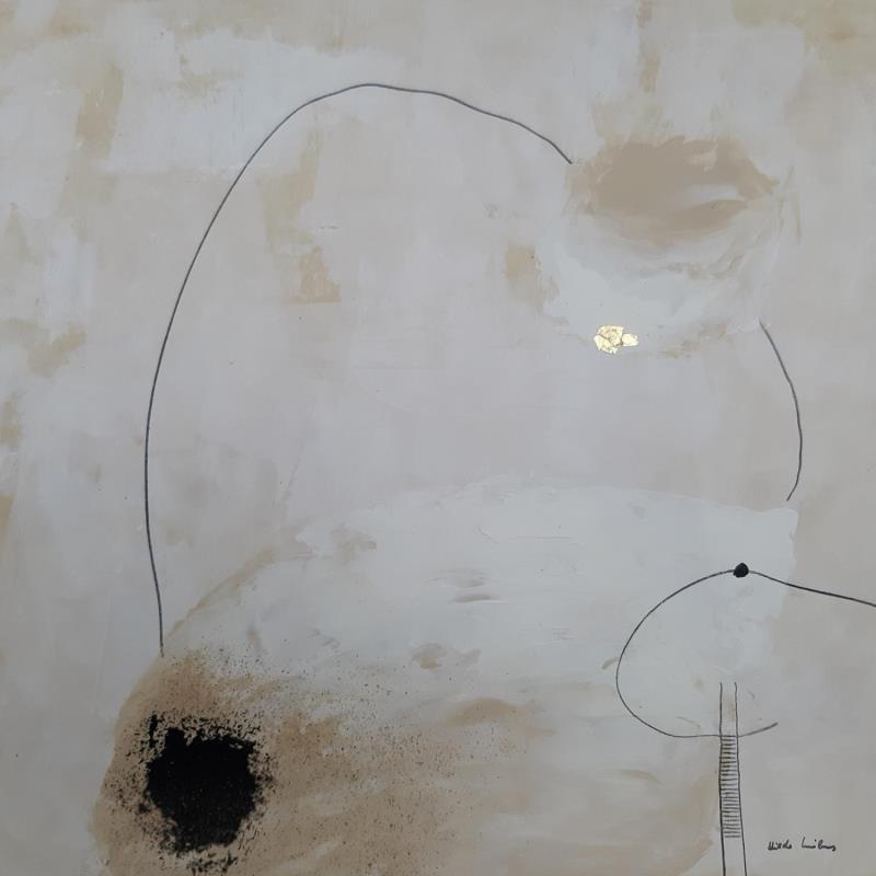 Peinture abstract beige C 143 par Wilms Hilde | Tableau Abstrait Acrylique, Feuille d'or, Sable