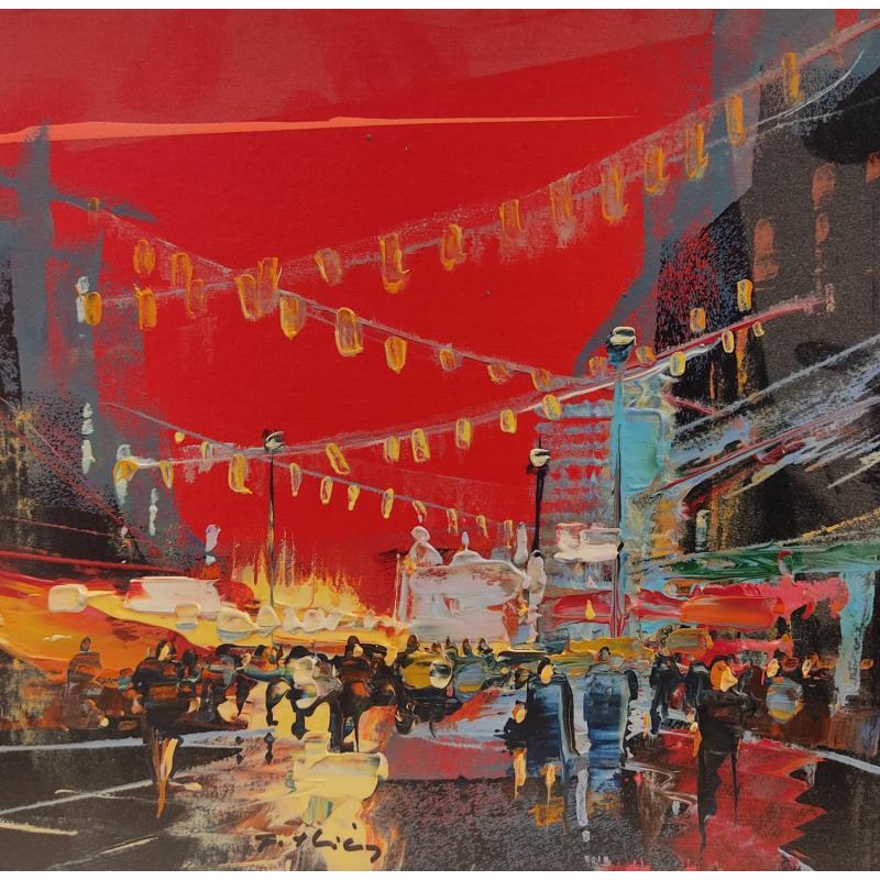 Gemälde L'Avenue pavoisée von Frédéric Thiery | Gemälde Figurativ Gesellschaft Urban Alltagsszenen Acryl