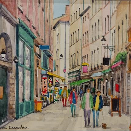 Painting Le vieux Lyon by Decoudun Jean charles | Painting Figurative Watercolor Pop icons, Urban