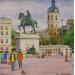 Painting Lyon place Bellecour by Decoudun Jean charles | Painting Figurative Urban Watercolor