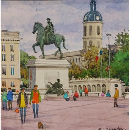 Painting Lyon place Bellecour by Decoudun Jean charles | Painting Figurative Watercolor Pop icons, Urban