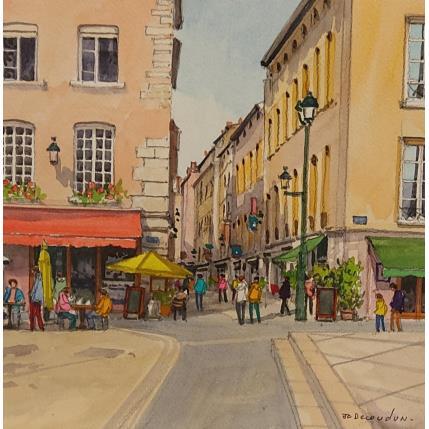 Gemälde Zoé à la place St Jean von Decoudun Jean charles | Gemälde Figurativ Aquarell Urban