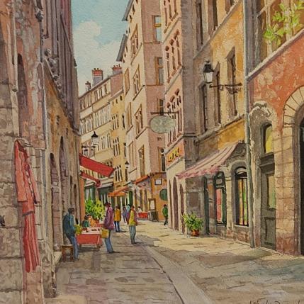 Gemälde Lyon, la rue St Jean von Decoudun Jean charles | Gemälde Figurativ Aquarell Urban